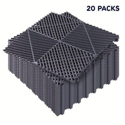 Interlocking Garage Floor Tiles 20-Pack – 16"x16" Drainage Floor Mat, Non-Slip PP Tiles for Garage, Car Wash