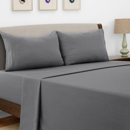 Bed Sheet Set Microfiber with Size-Dependent 3- or 4-Piece Contents and Six specified Bed Dimensions