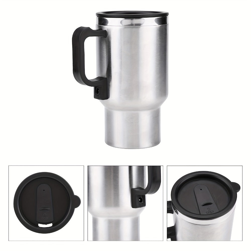 Car Electric Kettle 12V 60W 450ml Stainless Steel Keep 65C Portable Heating Thermos Cup for Entryways, Bedrooms and Living Spaces