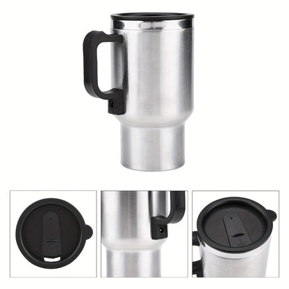 Car Electric Kettle 12V 60W 450ml Stainless Steel Keep 65C Portable Heating Thermos Cup for Entryways, Bedrooms and Living Spaces