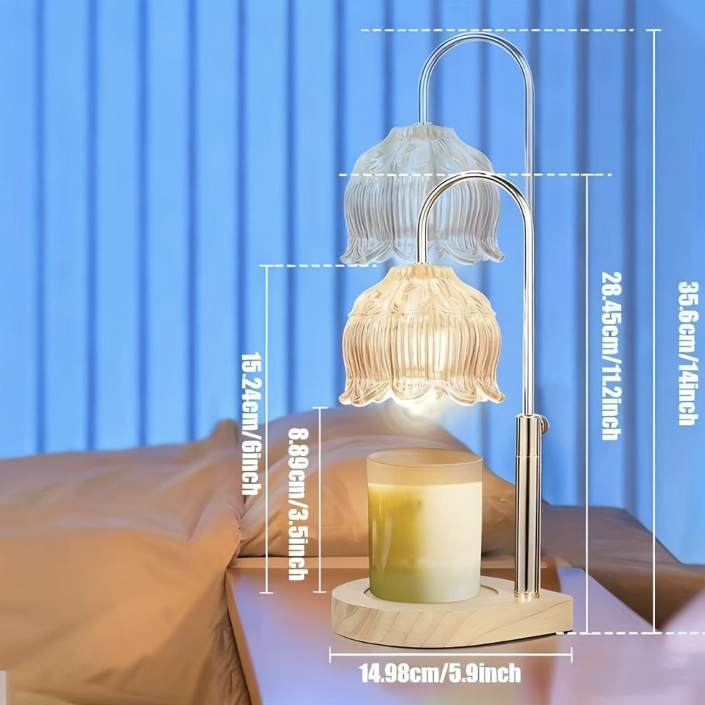 Lily-Glass Candle Warmer Lamp with Silver-Tone Post, Wood-Look Base, Three Brightness Levels and 2/4/8-Hour Timer