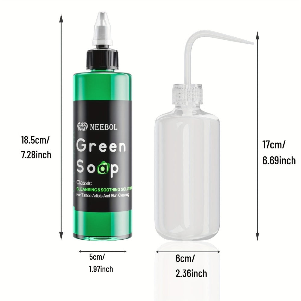 Tattoo Green Soap Concentrated Cleaning Solution 8.5oz with Squeeze Bottle Skin Prep Before During & After Tattooing Moisturizing Balm