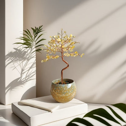 Natural Crystal Gemstone Tree with Ceramic Base 7 Inch Handmade Healing Stone Bonsai Tree for Entryways, Bedrooms and Living Spaces