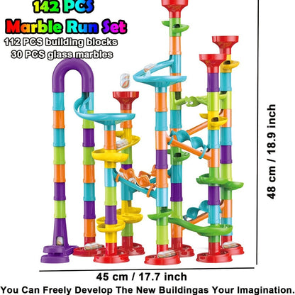 Marble Run Set Building Blocks for Kids 112/147pcs with Glass Marbles with the Listed Color, Size or Set Options for Everyday Use
