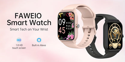 Smartwatch with Built-in Alexa FAWEIO 1.8" HD Touch Screen, Bluetooth Calling, 100+ Sport Modes, Fitness Tracker Heart Rate Sleep