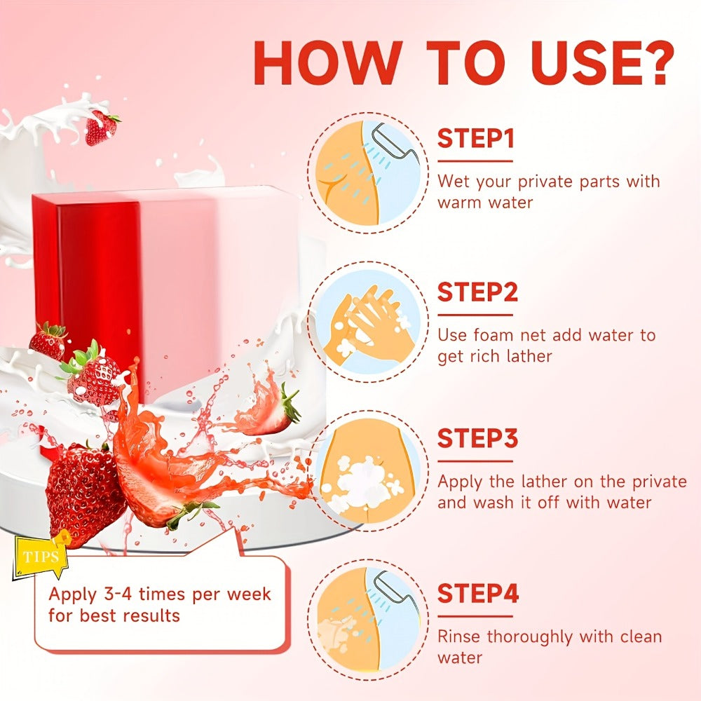 Strawberry Intimate Soap for Women 100g pH Balancing Feminine Wash Bar Gentle Cleansing Fresh for Bath Time, Home Spa and Personal Care