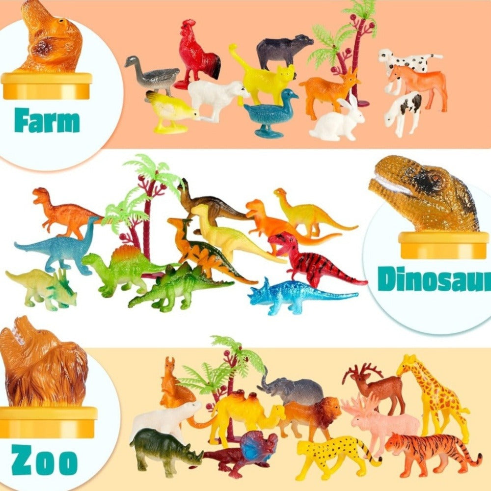 Animal Figures Toys for Kids 69pcs, 5-Set Nature World Mini Animal Figurines with Sensory Bin, Zoo
