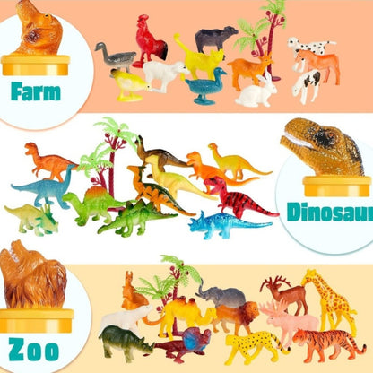 Animal Figures Toys for Kids 69pcs, 5-Set Nature World Mini Animal Figurines with Sensory Bin, Zoo