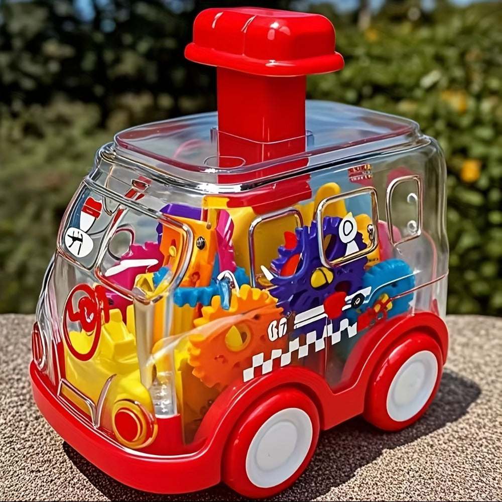 Gear Toy Cars for Toddlers 3-Pack, Transparent Body See-Through Gear Mechanism Push-and-Go Vehicle Set
