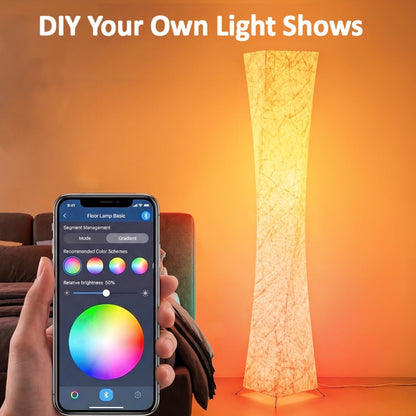 Smart RGB LED Floor Lamp Music Sync Dimmable Color Changing App Remote Control White Fabric Shade for Living Room Bedroom Office Decor