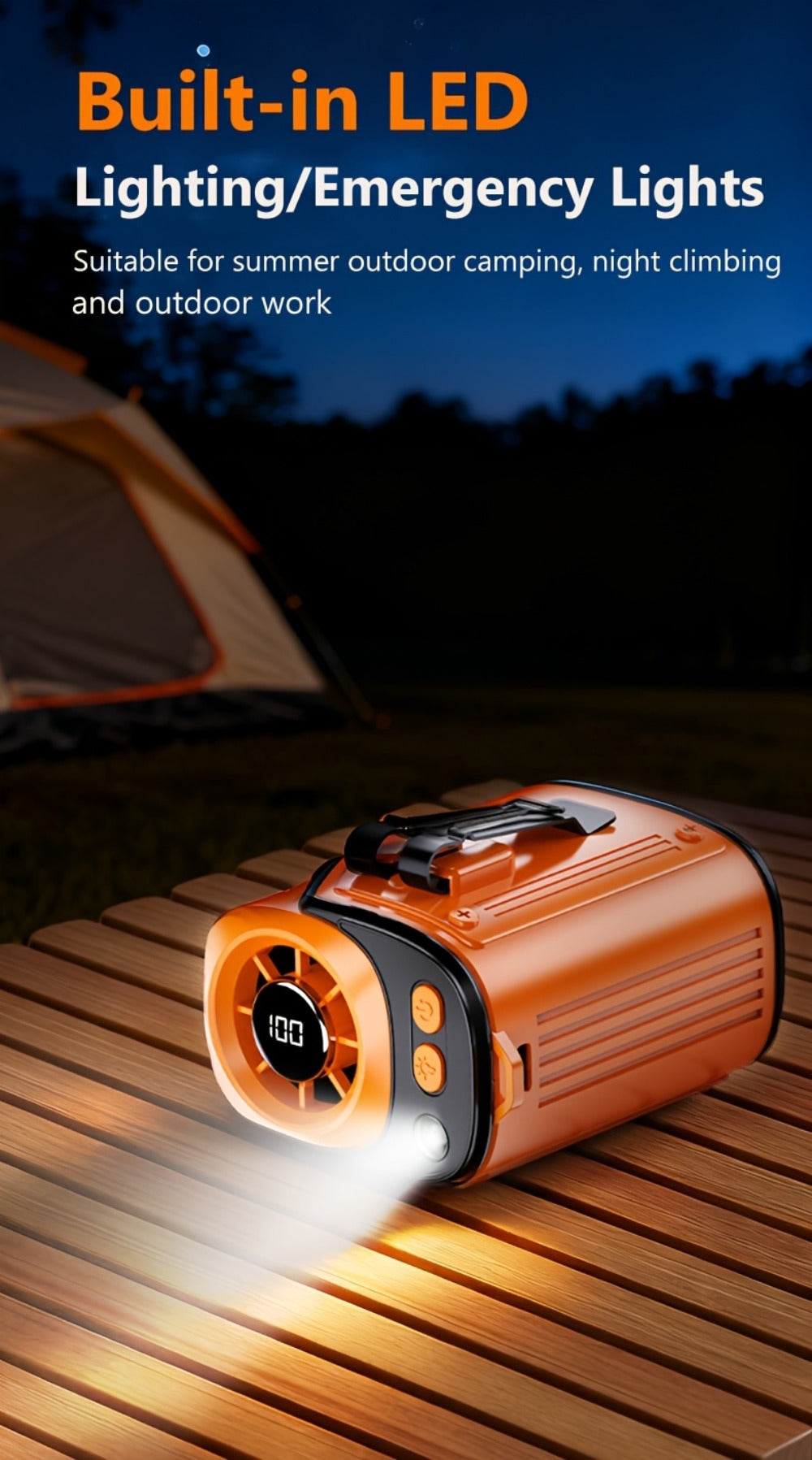 Portable Fan 3600mAh Three-in-One Waist Clip Model with Adjustable Speeds, LED Light and Digital Display