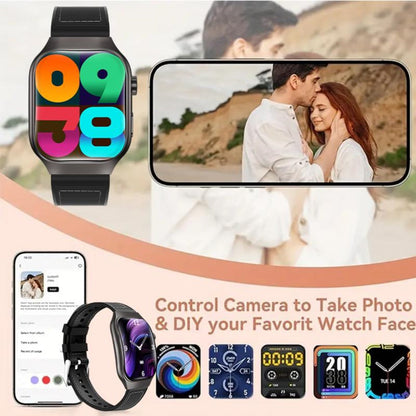 Smart Watch 2.01-Inch Curved Display with Music Control, Message Alerts and Slim Black Band