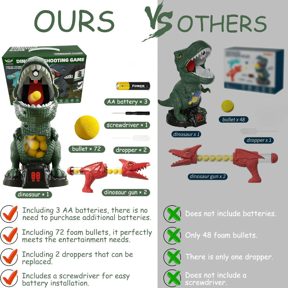 Dinosaur Shooting Toy Set for Kids, Air Pump Foam Bullet Blaster with Moving Dinosaur Targets, Twin Pistol