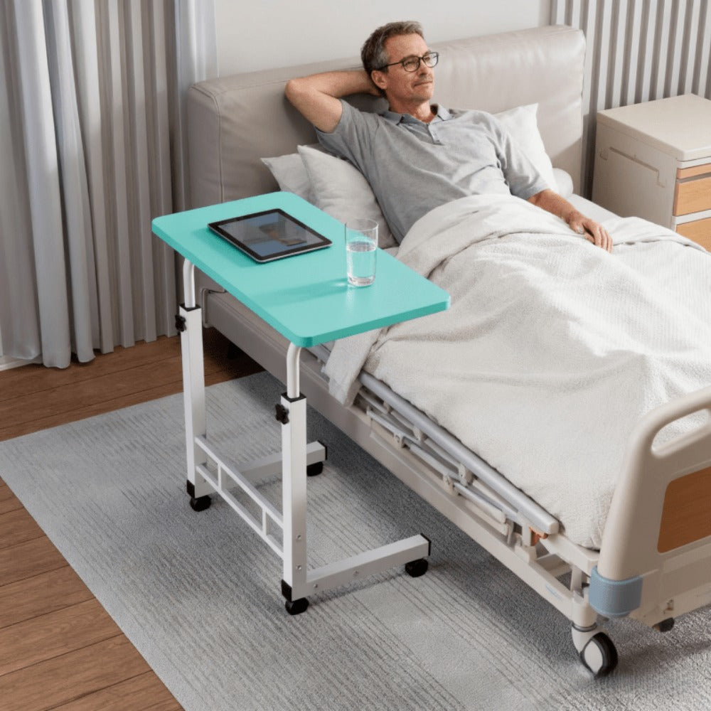 Adjustable Height Rolling Overbed Nursing Table 3-Layer Shelves Bedside Tray for Elderly for Entryways, Bedrooms and Living Spaces