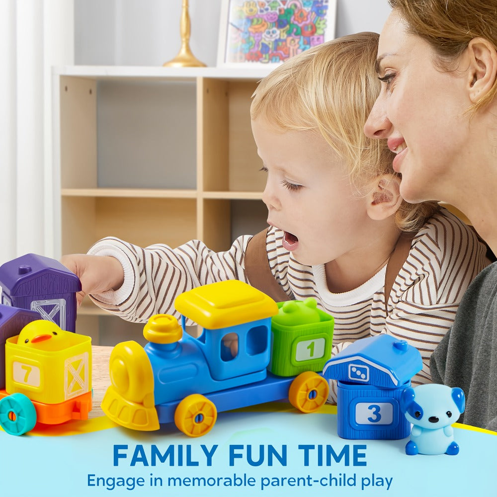Farm Number Train Learning Toy for Toddlers with 9 Farm Animals & Farmer with the Listed Color, Size or Set Options for Everyday Use