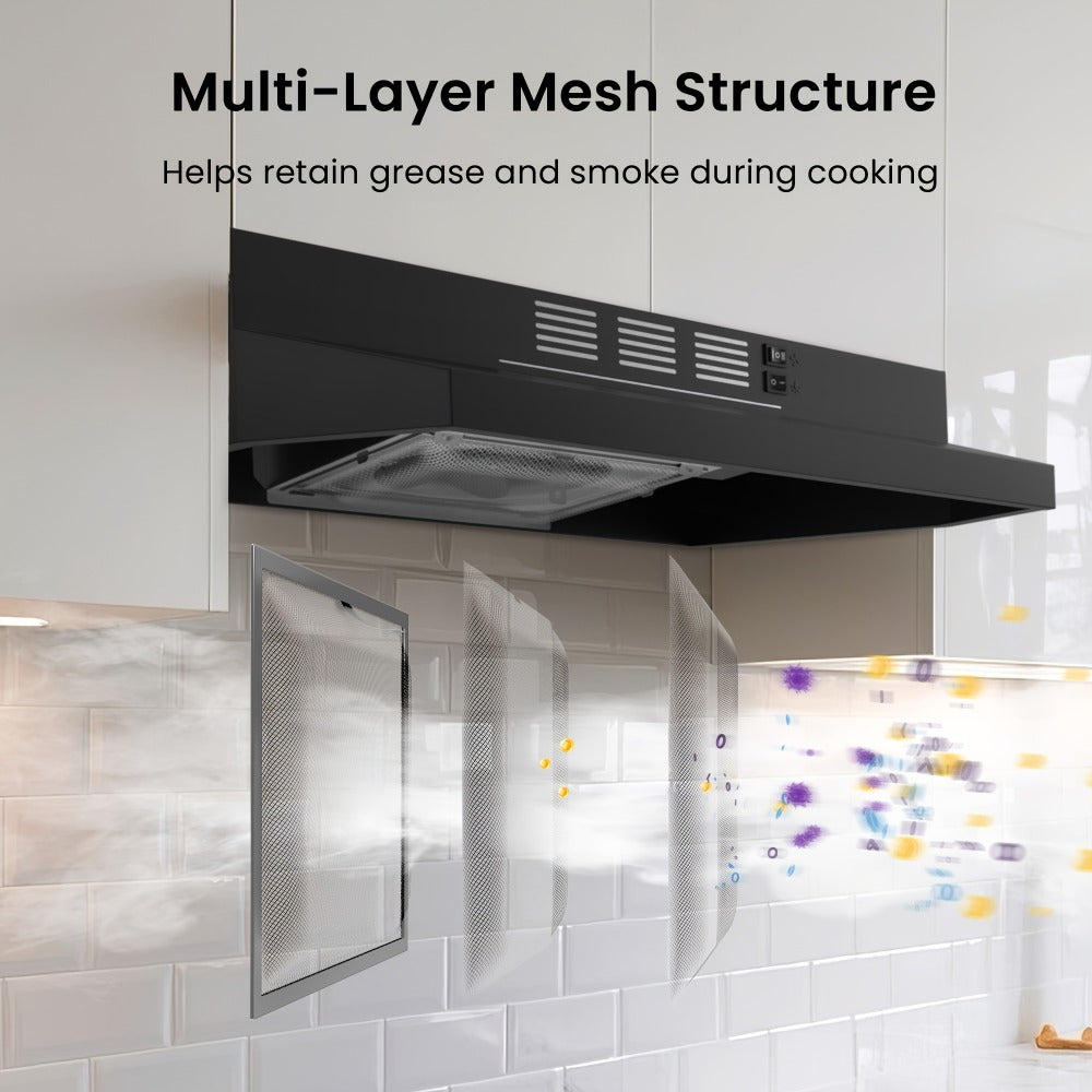 Range Hood 30 Inch Under Cabinet 350 CFM Ducted Ductless Convertible Kitchen Vent Hood for Home Cooking, Dining and Outdoor Meals