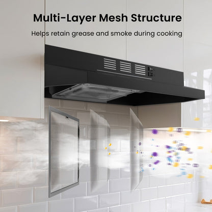 Range Hood 30 Inch Under Cabinet 350 CFM Ducted Ductless Convertible Kitchen Vent Hood for Home Cooking, Dining and Outdoor Meals