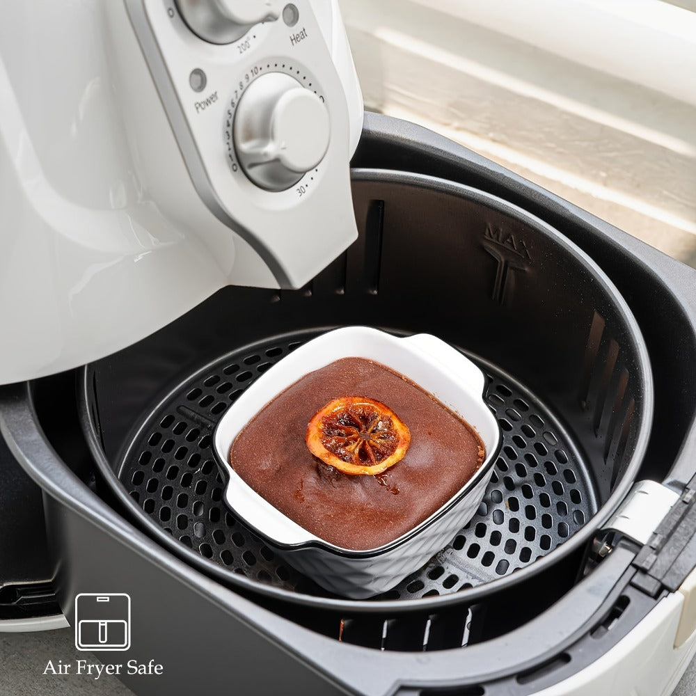 Ceramic Baking Dish Set 4-Piece, 13oz Small Square Ceramic Casserole Dishes with Handles, Diamond Design Oven & Bakeware