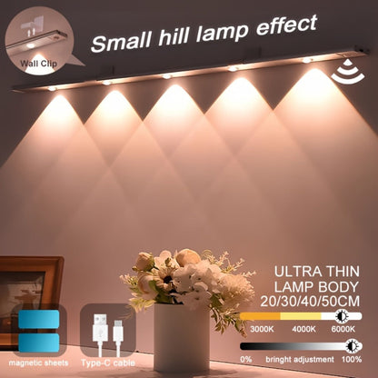 LED Sensor Strip Light USB Rechargeable – 3-Color Dimmable Motion Sensing Wireless Night Light for Kitchen, Wardrobe, Cabinet