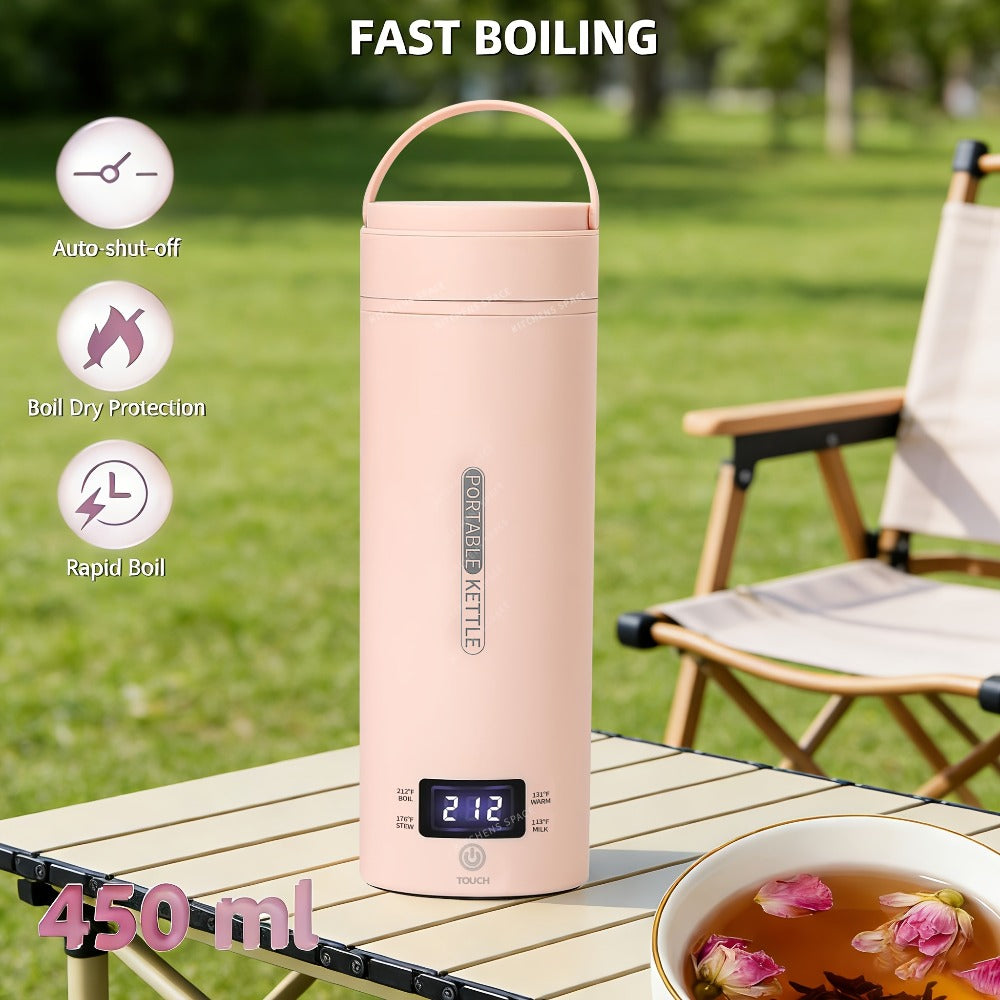 Travel Electric Kettle Mini Portable, Small Water Boiler with 4 Temperature Settings, 304 Stainless Steel
