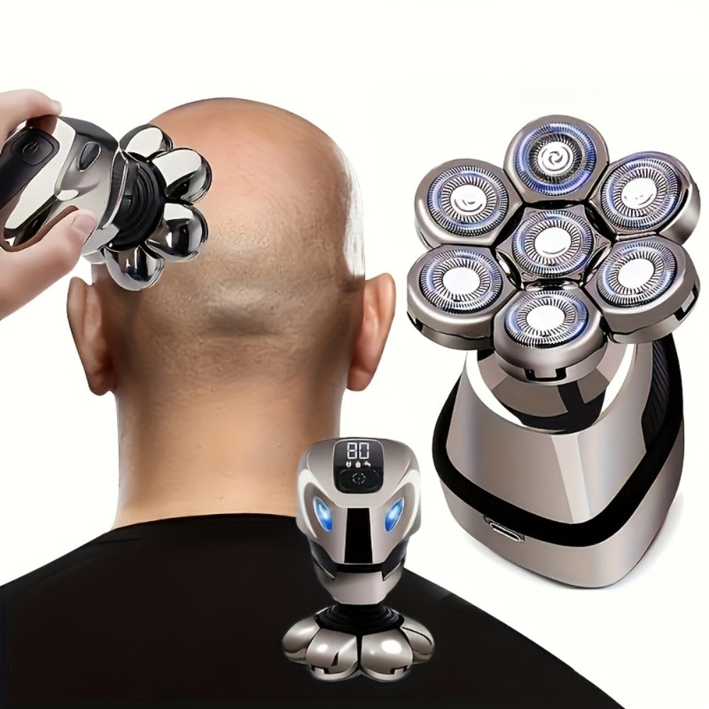 Men's Electric Head Shaver 9-Blade Bald Head Machine USB Rechargeable, 5-in-1 Grooming Kit with Hair