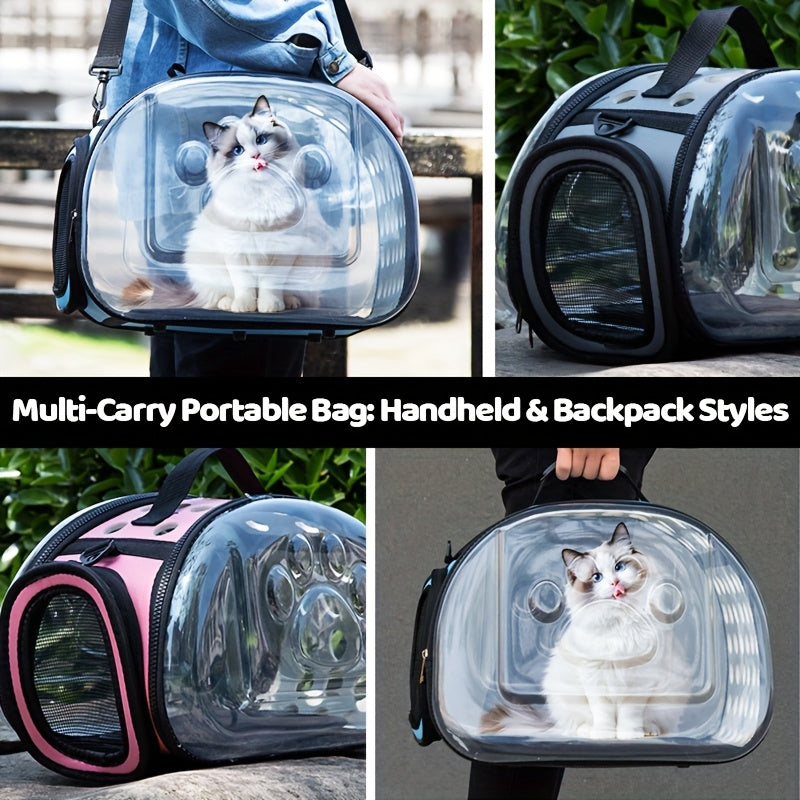 Transparent PVC Bubble Cat Backpack Carrier | Airline Approved Clear Window Pet Bag with Ventilated Side Panels, Foldable Frame