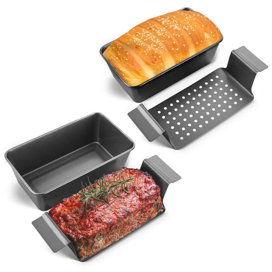 Loaf Pan Set of 4 Nonstick Carbon Steel Meatloaf Pan with Drain Tray 9x5 Inch Bread Baking for Home Cooking, Dining and Outdoor Meals