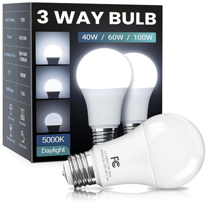 3-Way LED Light Bulb A19 40 60 100W Equivalent 1500 Lumens E26 Base – Soft White 2700K & Daylight 5000K Three-Way Bulb for Bedroom Living