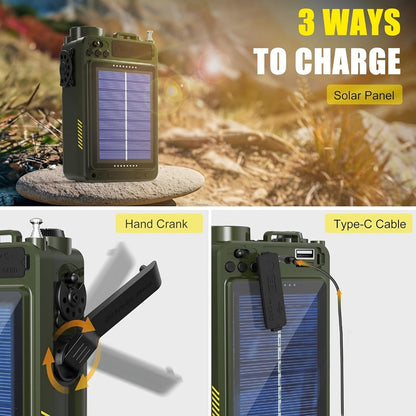 Digital Shortwave Emergency Radio 4000mAh Solar Hand Crank, AM/FM/SW/NOAA Weather Alert, 5W Speaker