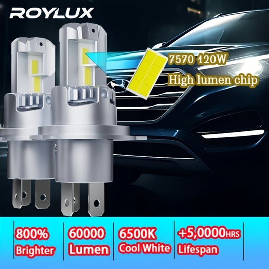 H4 LED Headlight Bulbs 60000LM 120W 6500K White High Low Beam Conversion Kit, 9003 HB2 HIR2 9012 Mini CSP Chips Non-Polarity EMC