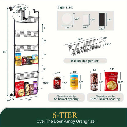 Over The Door Organizer – Multi-Layer Pantry Storage Rack for Kitchen Bathroom Laundry Room, Space Saving Door Hanging Shelf
