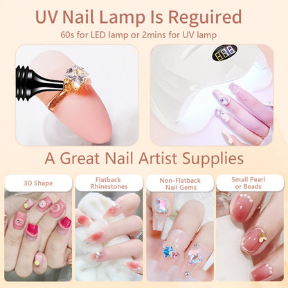 Nail Glue for Rhinestones 2pcs, LED Cured Gel Adhesive for 3D Charms, Gems & Bling Nail Art Decorations