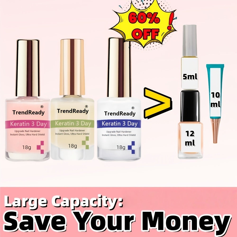 Colored Nail Hardener Set Pink White Yellow – Fast Drying 15ml Nail Strengthener for Weak Splitting Brittle