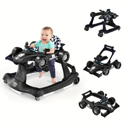 4-in-1 Foldable Baby Walker with Activity Toy Tray & Adjustable Height, Sit-to-Stand Push Walker for Infants & Toddlers