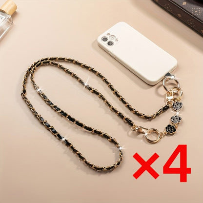 Crossbody Phone Strap Long Chain Pearl Camellia Metal Charm Elegant Lanyard for Women Girls