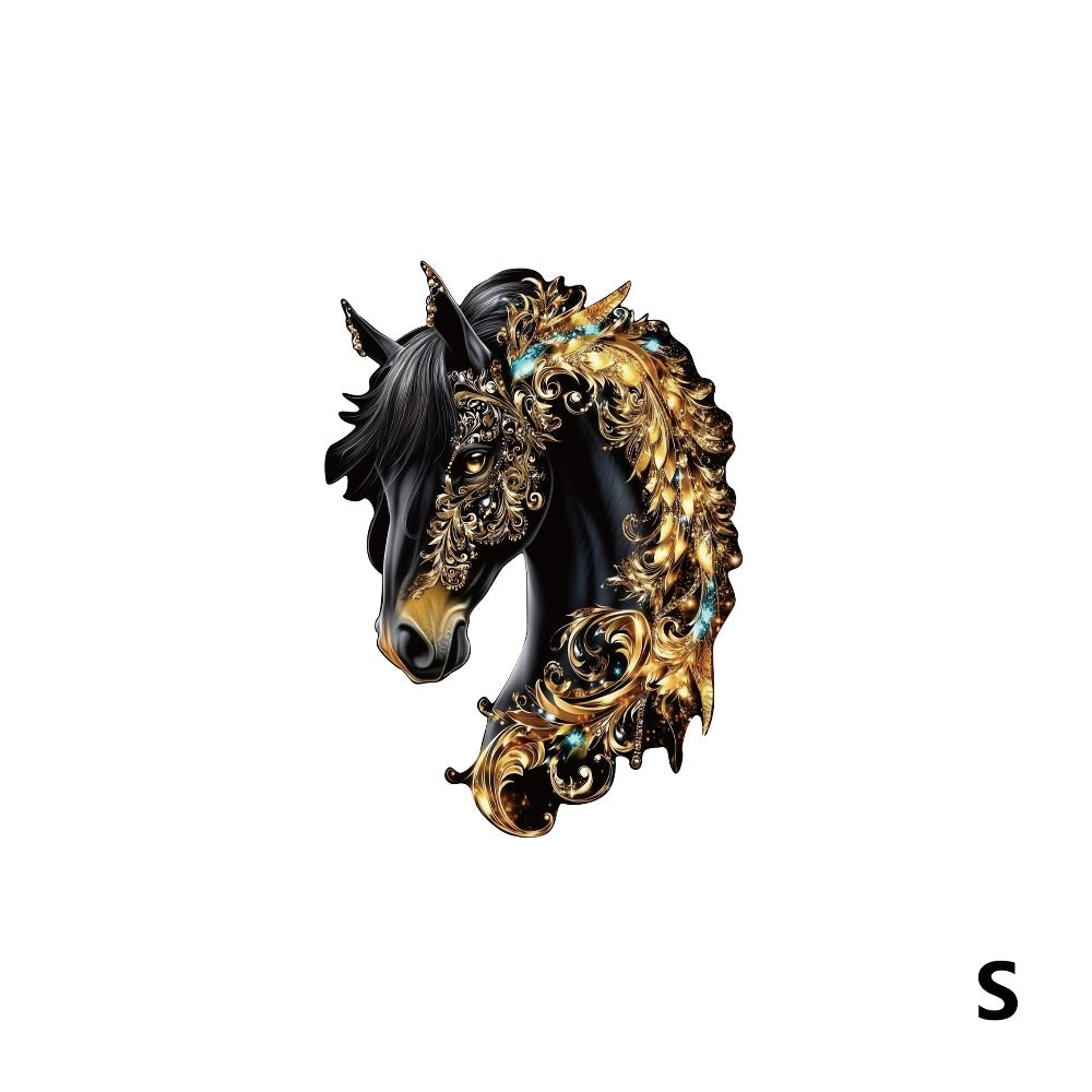 Ornate Horse Silhouette Wooden Jigsaw Puzzle with Gold-Tone Scrollwork in Three Size Options for Display