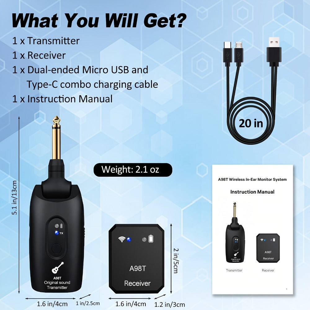 Wireless In-Ear Monitor System 2.4GHz IEM 270° Rotatable Transmitter Auto-Pairing for Bedside Audio, Alarms and Room Entertainment
