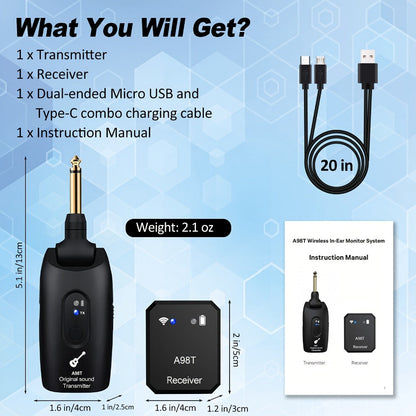 Wireless In-Ear Monitor System 2.4GHz IEM 270° Rotatable Transmitter Auto-Pairing for Bedside Audio, Alarms and Room Entertainment