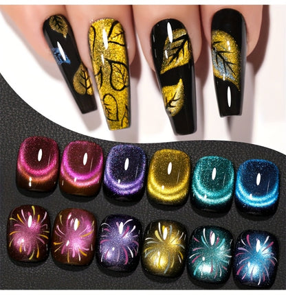 Dopamine Cat Eye Gel Polish Set with Six Magnetic Colors and Photo Frame Bottles for UV LED Nail Art