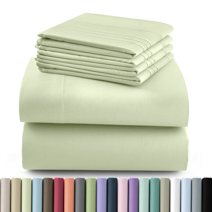 Fitted Sheet Set 6-Piece Brushed Polyester Deep Pocket Bed Sheets 20 Colors Hotel Luxury Bedding with Embroidered Pillowcases