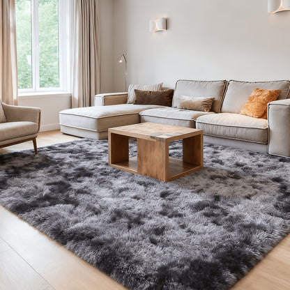 Plush Shaggy Area Rug 1.6 Inch Thick Non-Slip Machine Washable Polyester Carpet – Tie-Dye & Solid Color Fluffy Rectangle Rug for Living