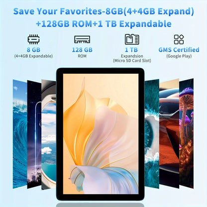 Android Tablet 10.1-Inch PRITOM with Android 14, 8GB Total RAM, 128GB Internal Storage and Keyboard Kit