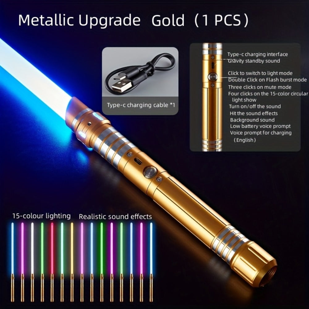 Light Up Saber 15 Colors 2-in-1 Metal Gravity Sensing, Rechargeable Glow Sword with Upgraded LED