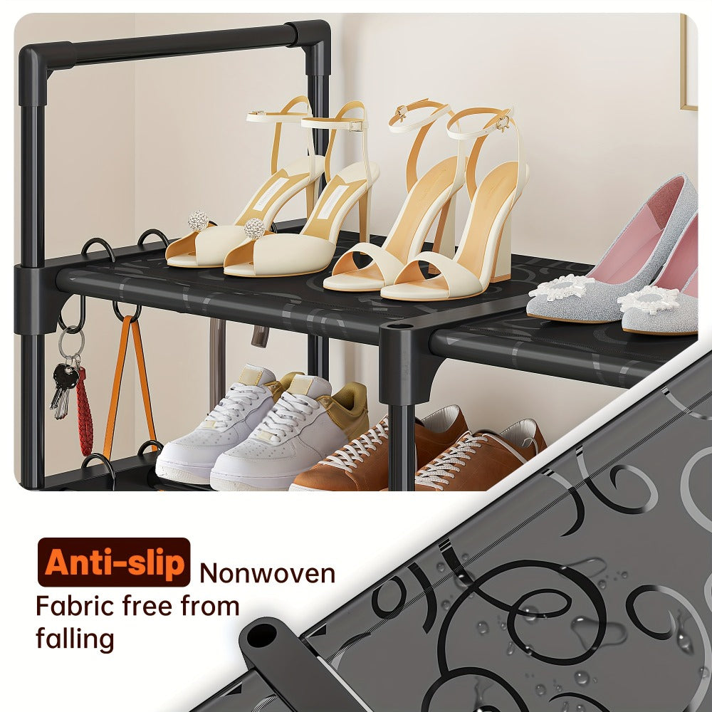 Shoe Rack 4-Row 9-Tier Metal Organizer for Up to 64 Pairs with Modular Black Freestanding Design
