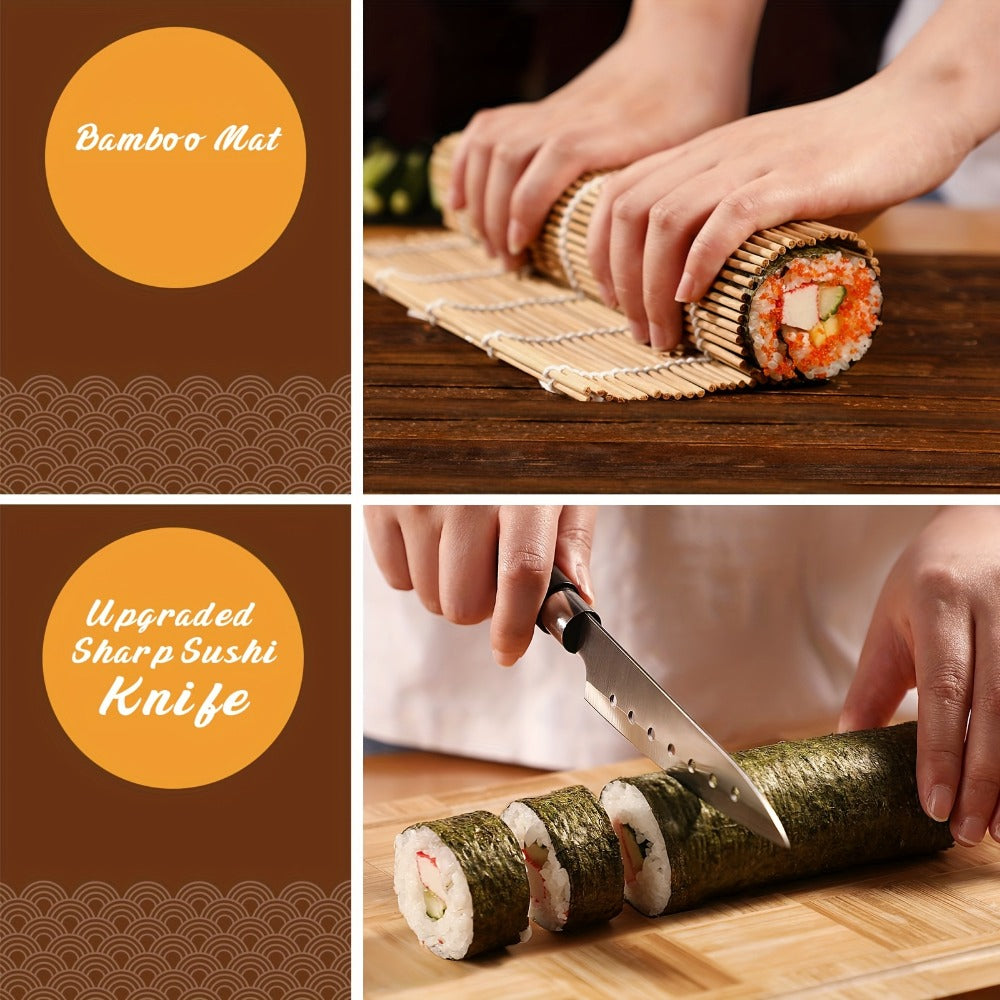 Sushi Making Kit 22-in-1 with Bamboo Rolling Mats Chef Knife Triangle Nigiri Gunkan Molds Chopsticks Beginner Guide