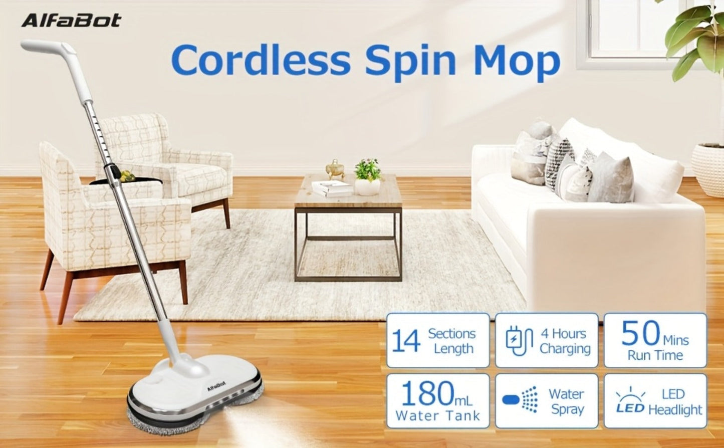 Cordless Electric Spin Mop Floor Cleaner with LED Headlight & Water Spray Tank for Everyday Face, Beard and Body Grooming