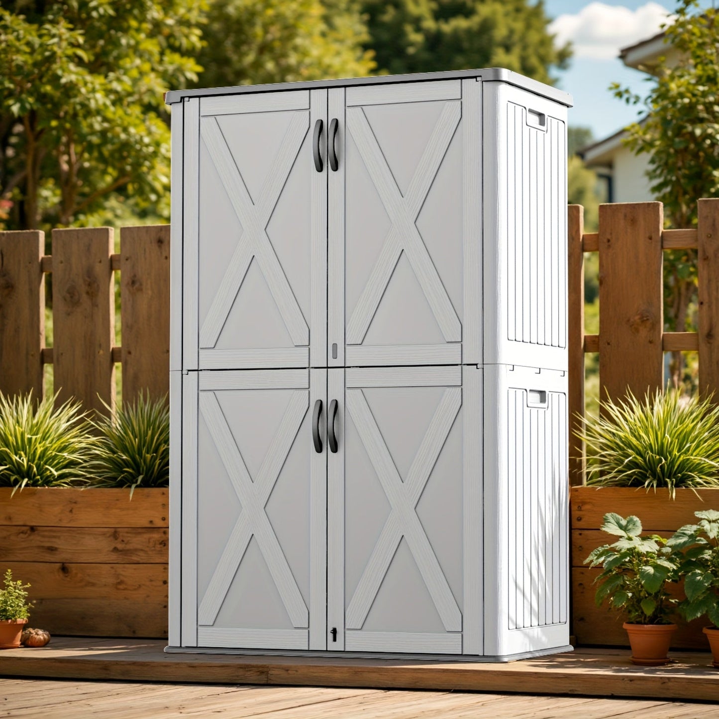 Resin Deck Box Lockable Outdoor Storage, for Garden, Patio and Yard Use, with the Listed Configuration