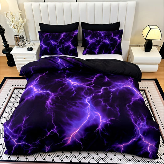 Duvet Cover Set 3 Piece Purple Lightning Digital Print – 100% Polyester Bedding Set with 2 Pillowcases, Twin Full Queen King