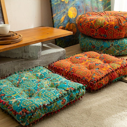 Moroccan Boho Chair Cushion Seat Pad with Cover Fiberfill Stuffed Bohemian Floor Cushion for Entryways, Bedrooms and Living Spaces