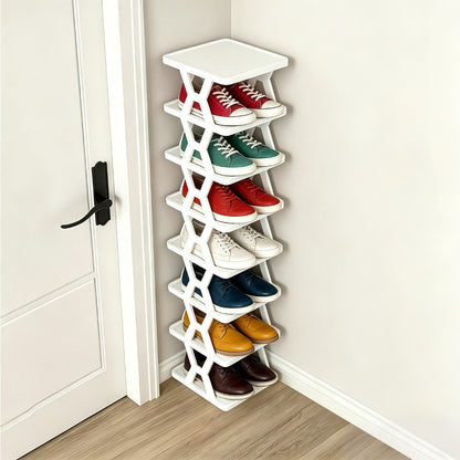 Narrow X-Frame Shoe Rack in Black or White with Six- or Nine-Layer Checkout Configurations
